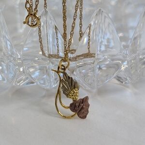 Solid 12K Gold Black Hills Grape Leaves Necklace & Original Chain